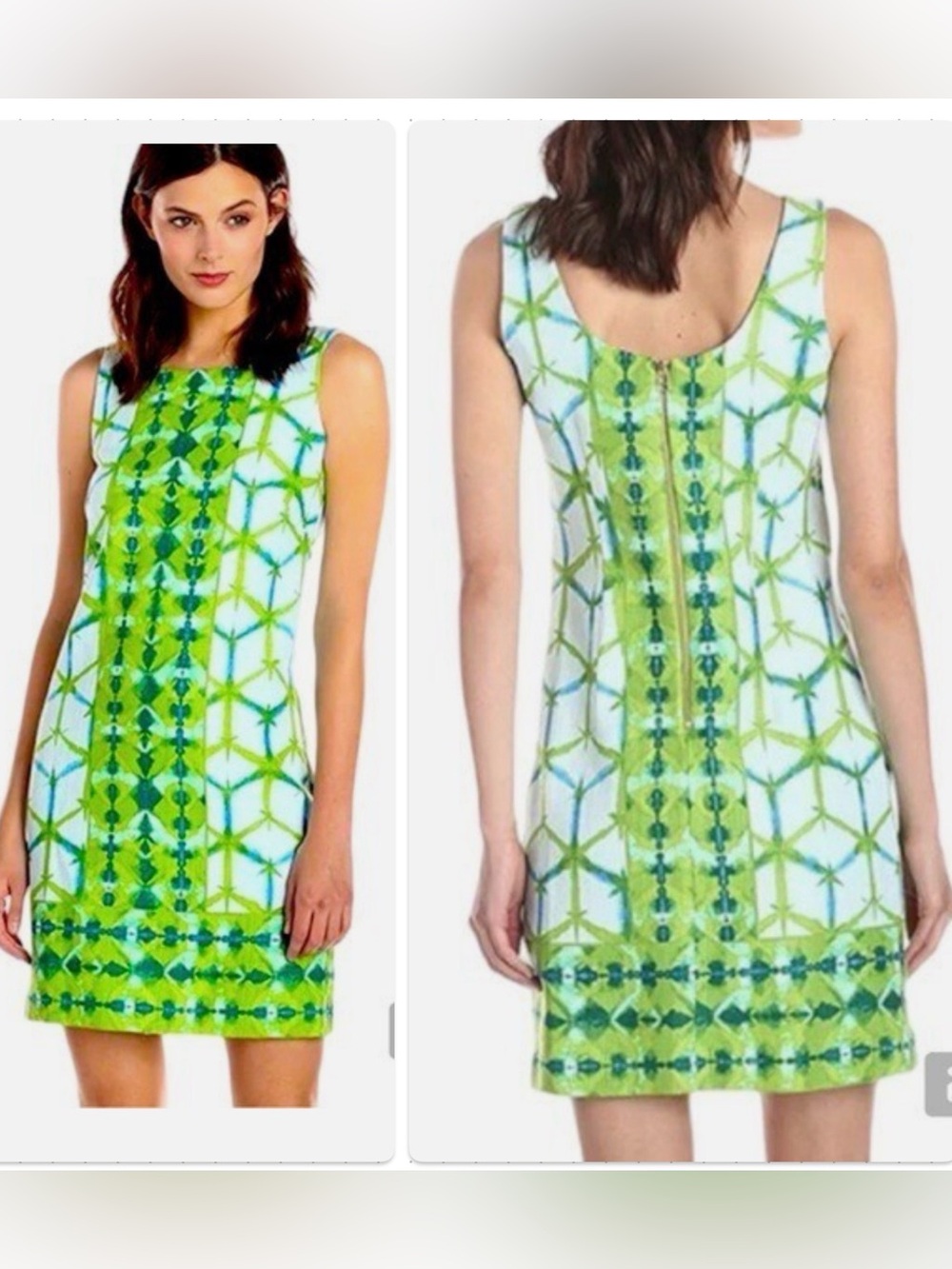 Just Taylor Lime Green and Turquoise Blue  Sleeveless Shift Cotton dress.